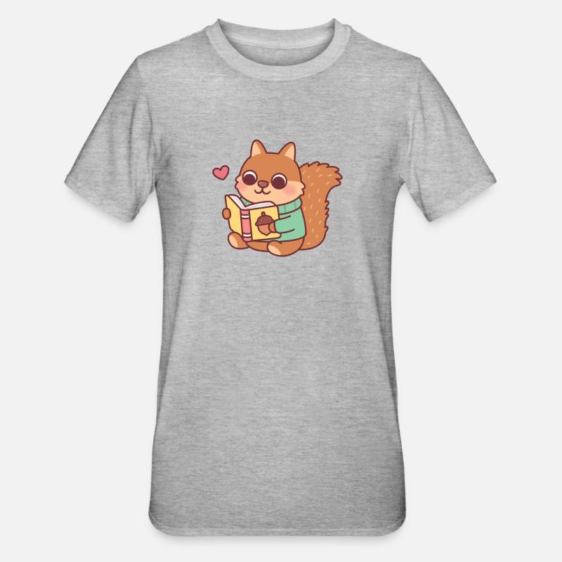 Niedliches Eichhörnchen liest ein Buch - Unisex Polycotton T-Shirt - Grau meliert
