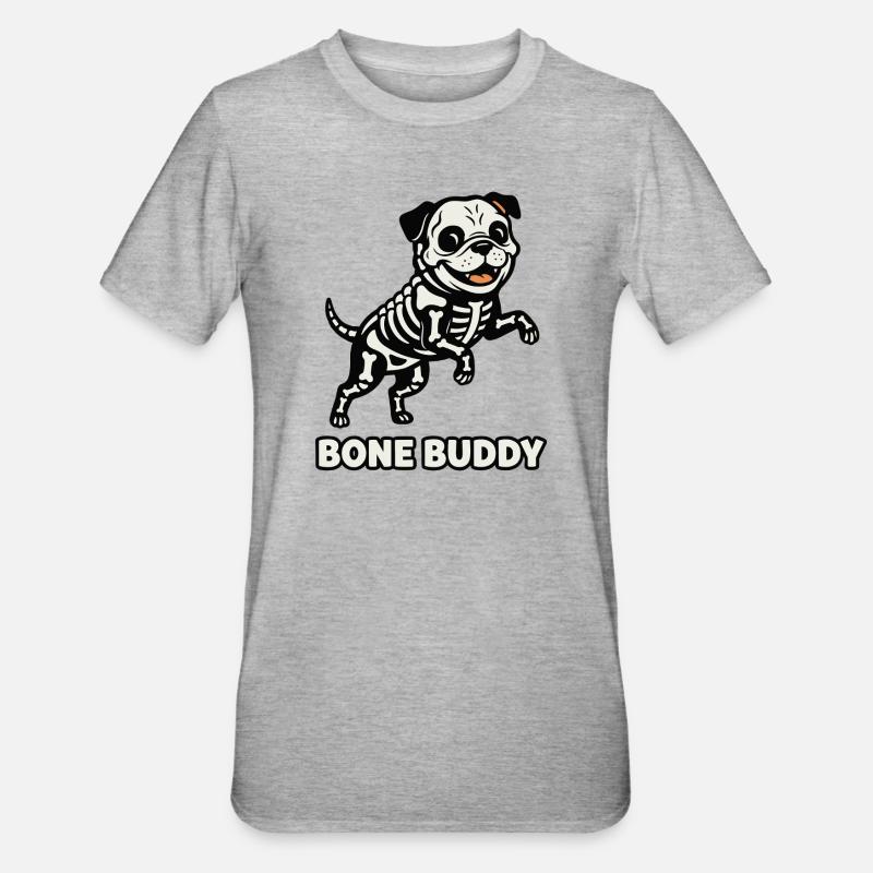 Chien Bone Buddy - T-shirt polycoton Unisexe - gris chiné