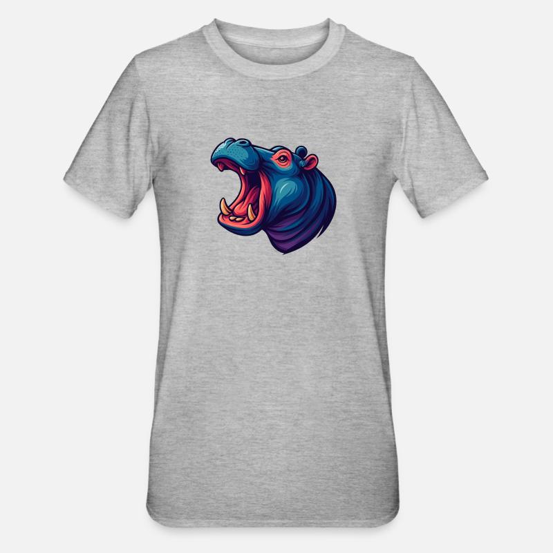 Neon hippo with an open muzzle - Unisex Polycotton T-Shirt - heather grey