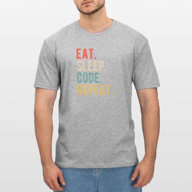 Eat Sleep Code Repeat Programmer Nerd Retro T-shirt polycoton Unisexe