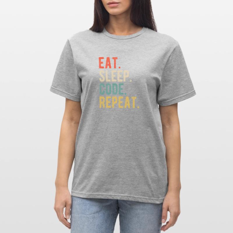 Eat Sleep Code Repeat Programmierer Nerd Retro Unisex Polycotton T-Shirt