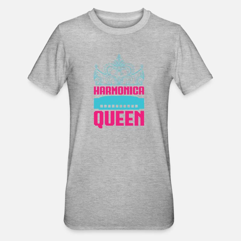 Funny Harmonica Player Queen Harmonica - Unisex Polycotton T-Shirt - Grau meliert