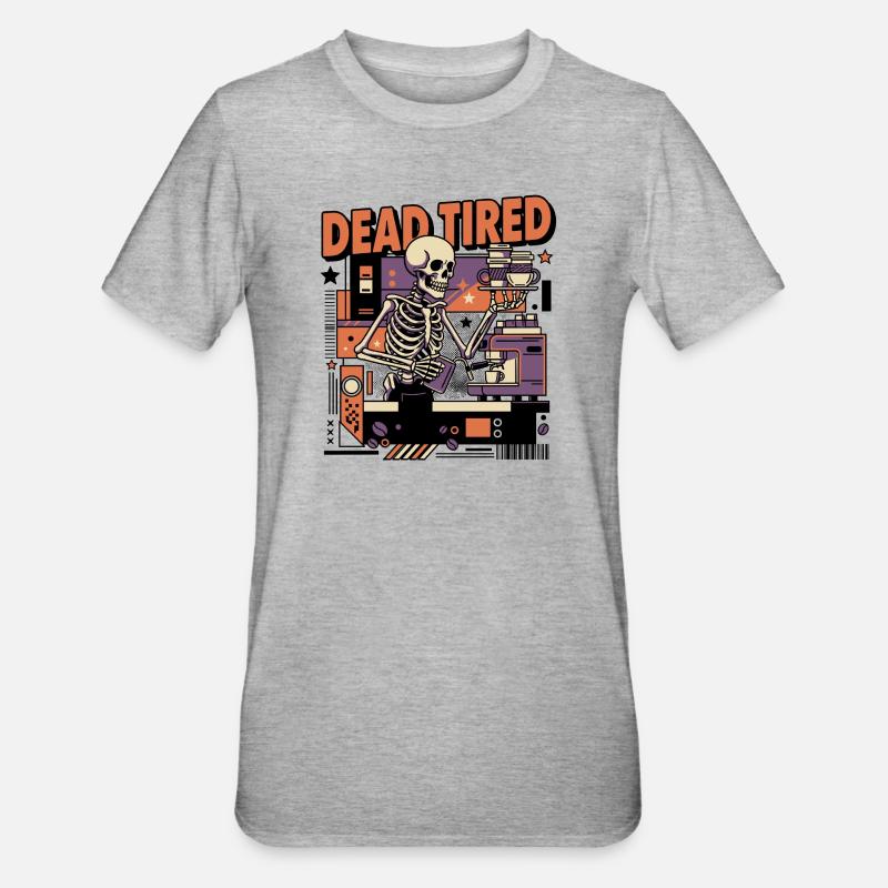 Dead tired coffee skeleton kitchen setting - Unisex Polycotton T-Shirt - heather grey