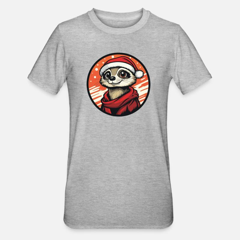 Erdmännchen  mit Santa-Hut - Unisex Polycotton T-Shirt - Grau meliert