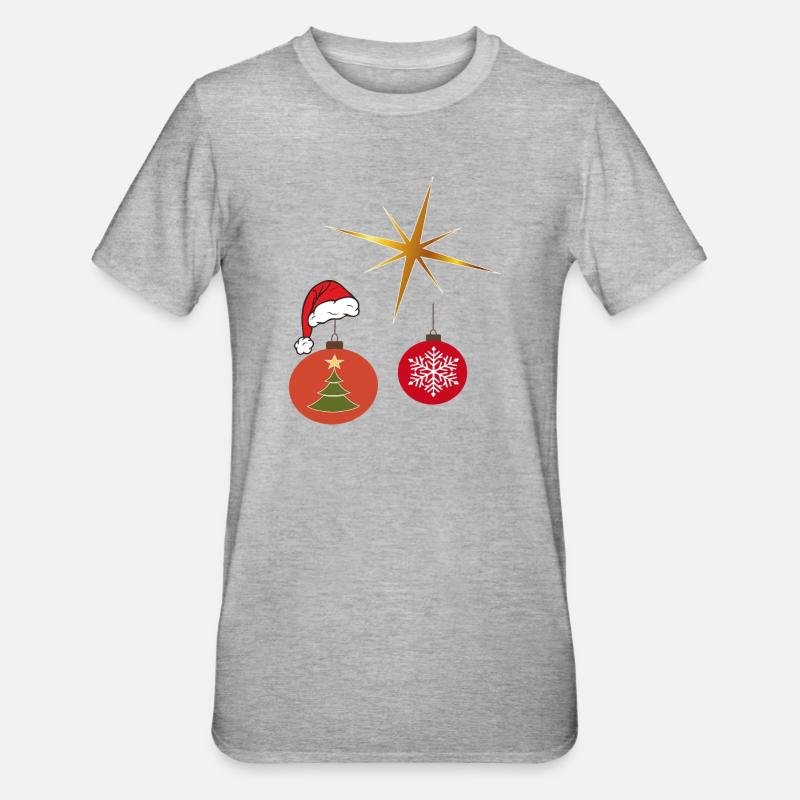 Weihnachtsstern und Weihnachtskugel - Unisex Polycotton T-Shirt - Grau meliert