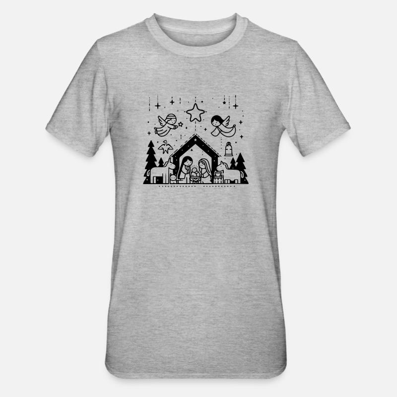Weihnachtskrippe gezeichnet - Unisex Polycotton T-Shirt - Grau meliert