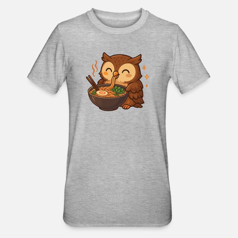 Eule mit Nudeln Ramen kawaii Eule - Unisex Polycotton T-Shirt - Grau meliert