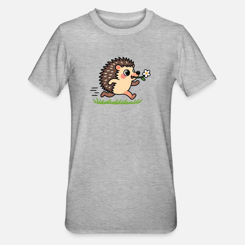 Hérisson avec une fleur - T-shirt polycoton Unisexe - gris chiné