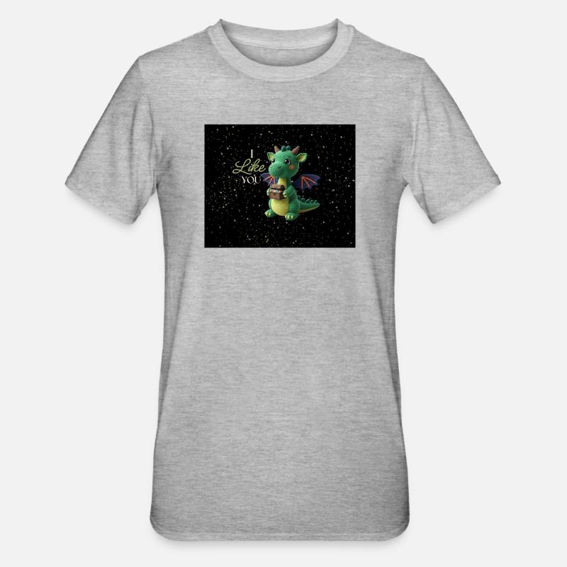 Kuscheldrache mit Schatzbeutel - Unisex Polycotton T-Shirt - Grau meliert