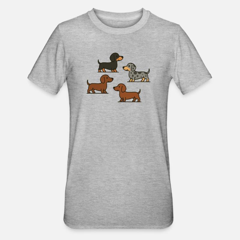Dachshund Quartet: Spotted & Solid - Unisex Polycotton T-Shirt - heather grey