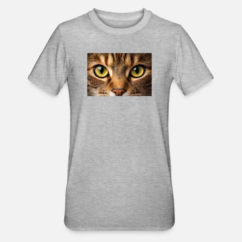 Œil de chat en gros plan - T-shirt polycoton Unisexe - gris chiné