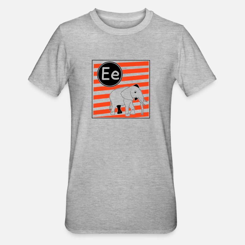E for Elephant Letters for Learning to Read - Unisex Polycotton T-Shirt - heather grey