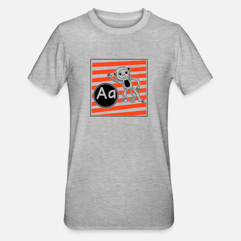 A pour Monkey Learning Letters à l’école primaire - T-shirt polycoton Unisexe - gris chiné