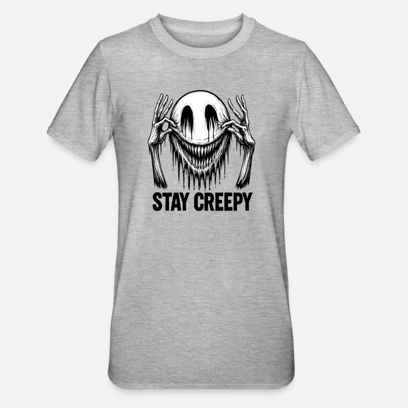 Schmelzendes Lächeln – Dunkle Comic-Horror-Kunst - Unisex Polycotton T-Shirt - Grau meliert