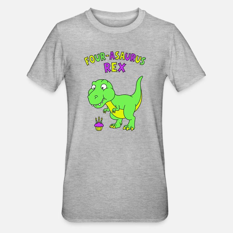 4e anniversaire du Quatre-Asaurus Rex - T-shirt polycoton Unisexe - gris chiné