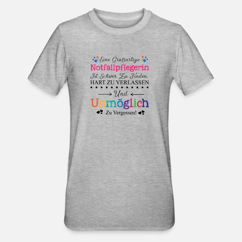 Notfallpflegerin Beruf Geschenk Abschied Pflegerin - Unisex Polycotton T-Shirt - Grau meliert