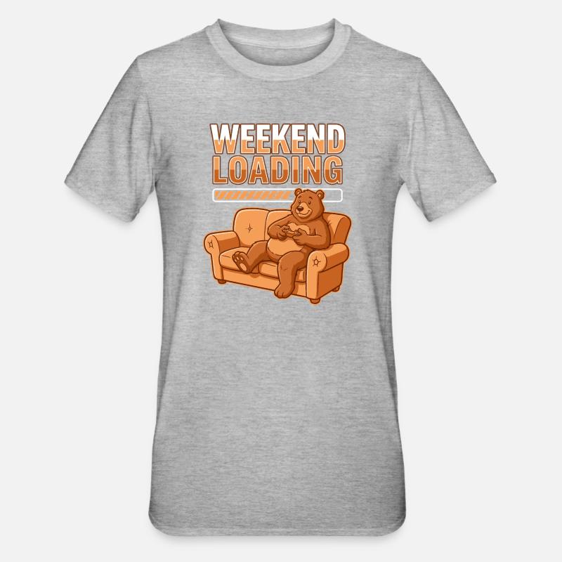 Wochenend-Ladezustand: Bär auf Sofa - Unisex Polycotton T-Shirt - Grau meliert