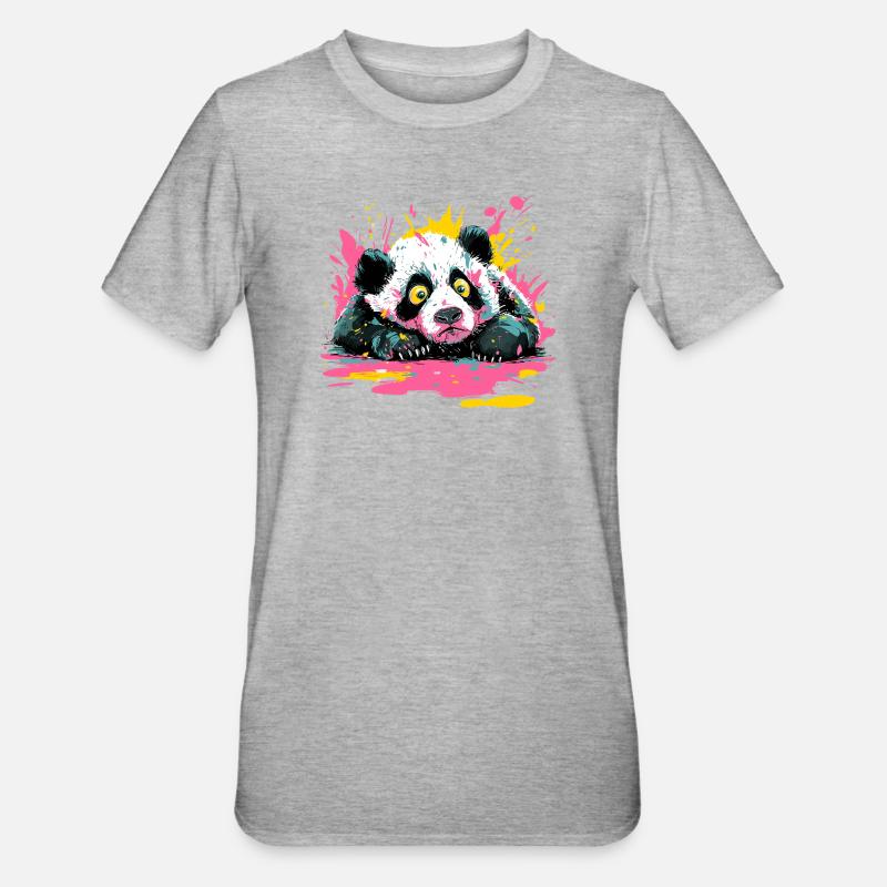 Panda Splash Pop-Art Farbspritzer - Unisex Polycotton T-Shirt - Grau meliert