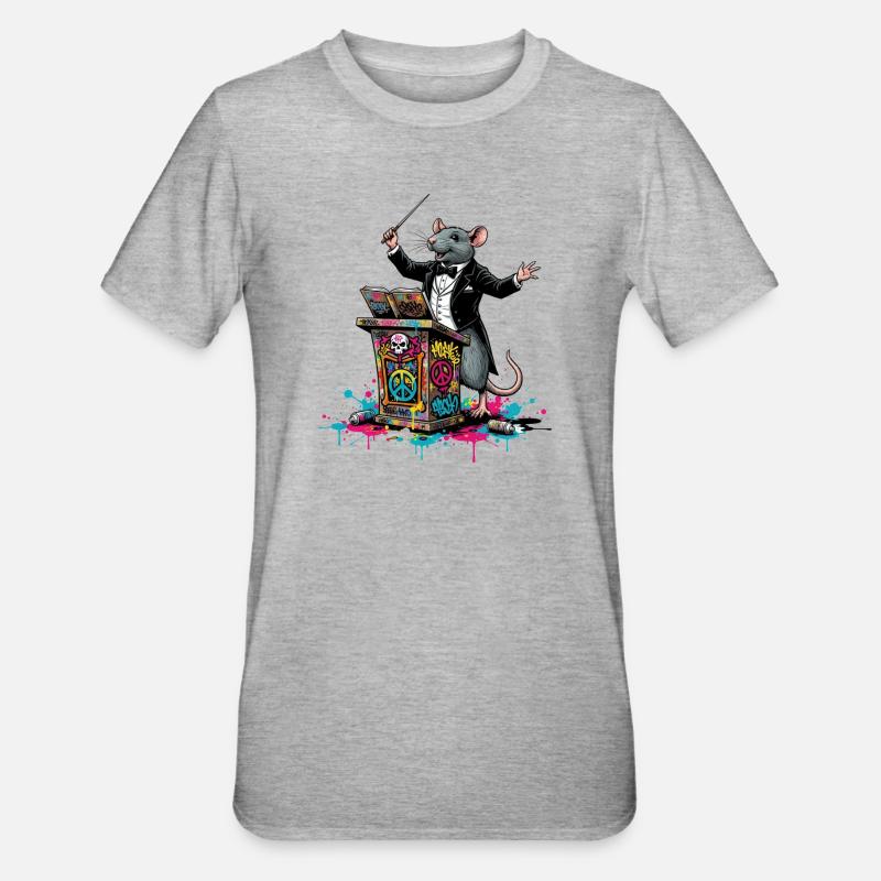 Dirigent | Graffiti-Ratten-DJ Gala - Unisex Polycotton T-Shirt - Grau meliert