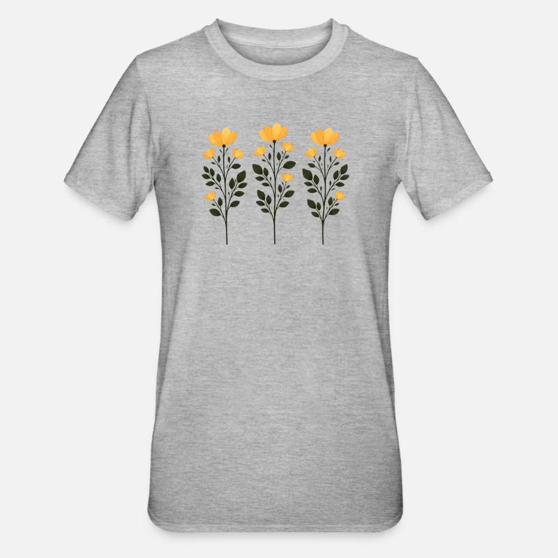 Trois Branches de Fleurs Dorées - T-shirt polycoton Unisexe - gris chiné