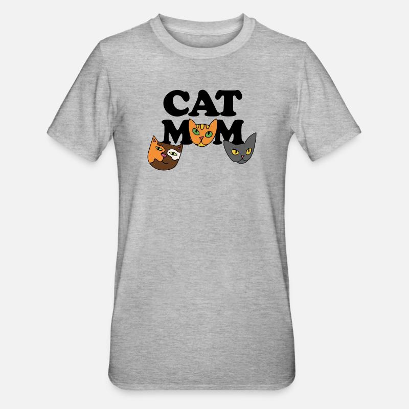 Three Cat Faces in Bold Palette - Unisex Polycotton T-Shirt - heather grey