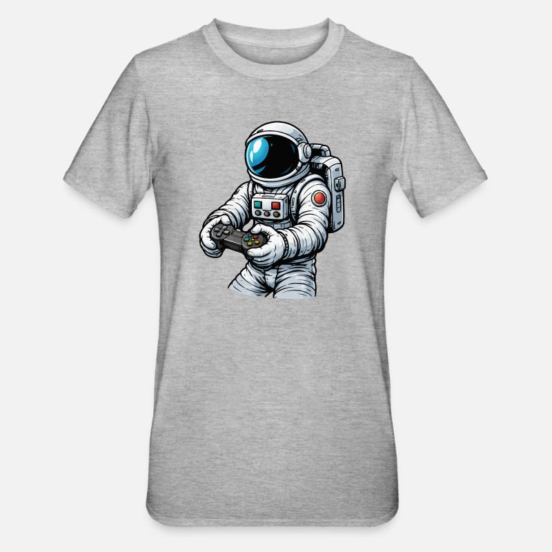 Astronaut mit Gamecontroller - Unisex Polycotton T-Shirt - Grau meliert