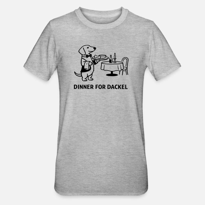 Dîner pour teckel - T-shirt polycoton Unisexe - gris chiné
