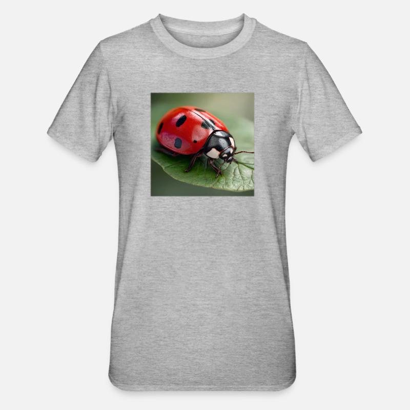 Lucky Charm Ladybug Macro Nature Design - T-shirt polycoton Unisexe - gris chiné