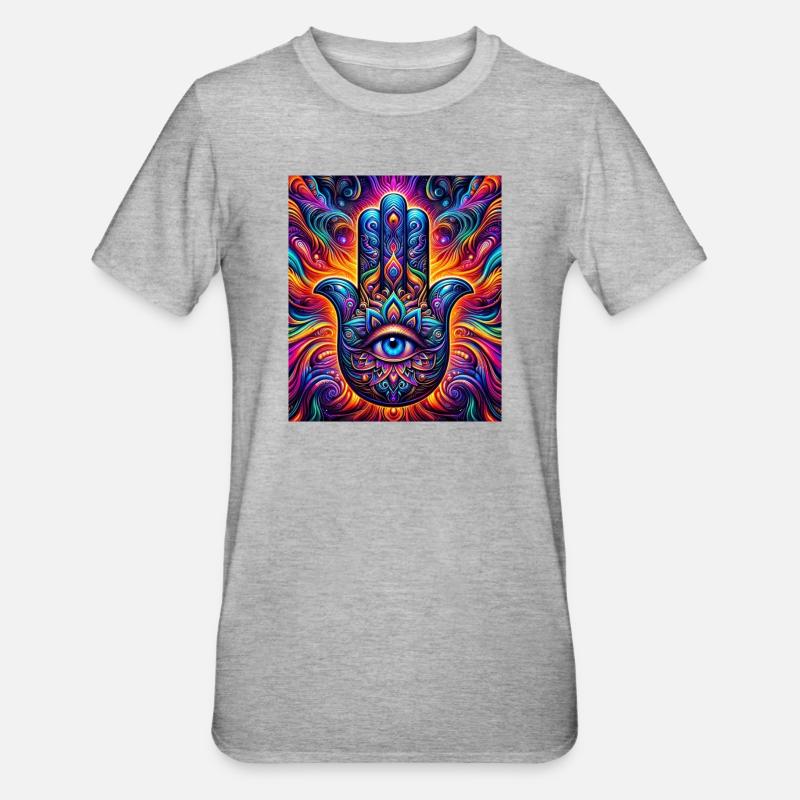 Mandala psychédélique Hamsa Œil Main-Œil - T-shirt polycoton Unisexe - gris chiné