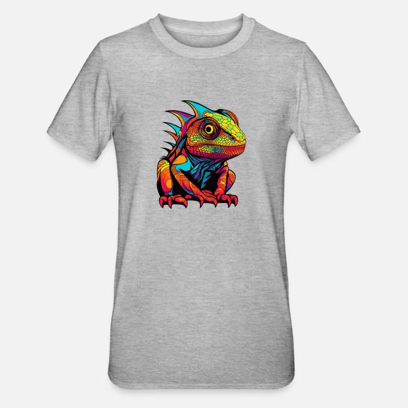 Leguan Comic Tier - Unisex Polycotton T-Shirt - Grau meliert
