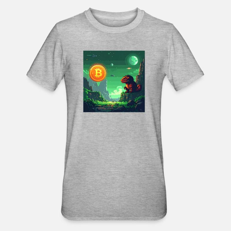 Odyssée Bitcoin dans l’espace - T-shirt polycoton Unisexe - gris chiné