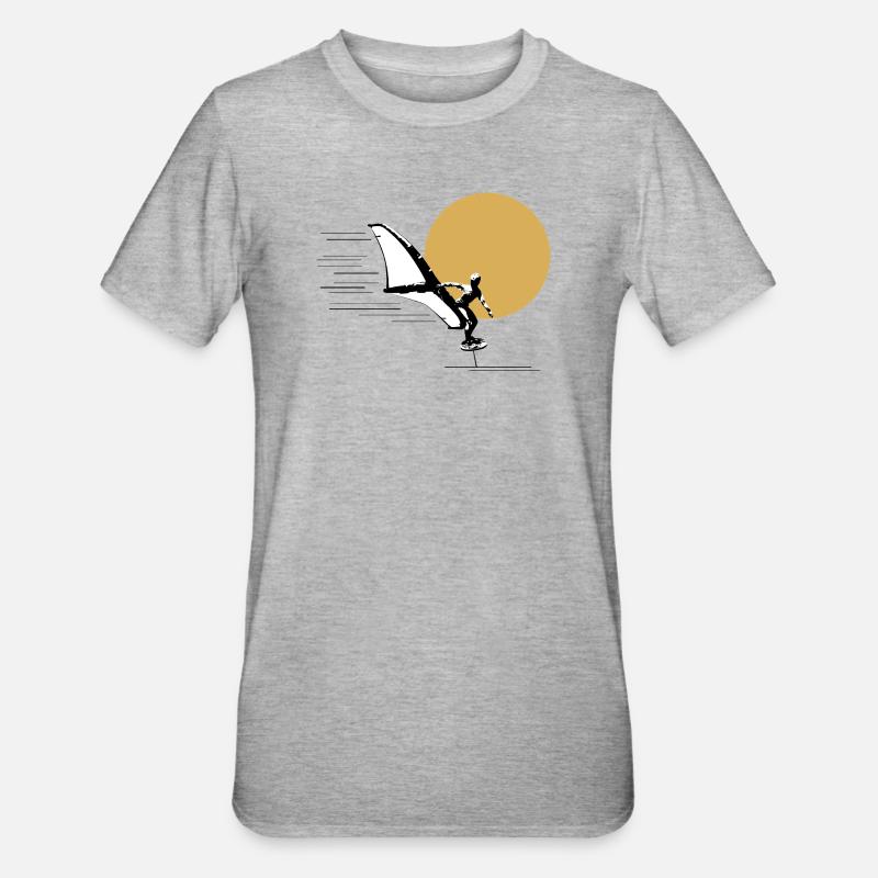 Wingfoiler devant le soleil - T-shirt polycoton Unisexe - gris chiné