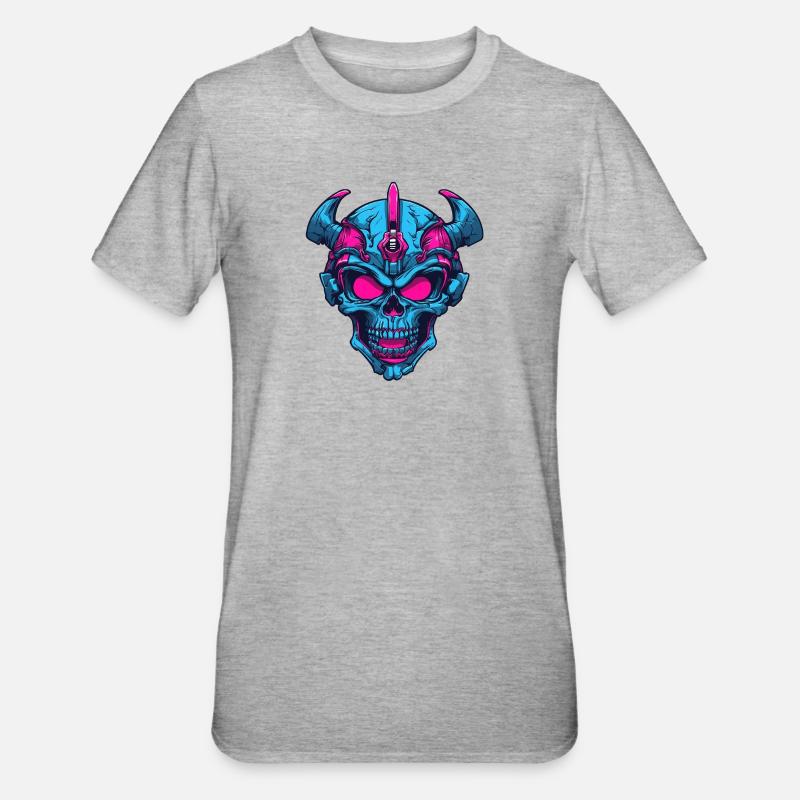 Neon Dämonenschädel - Unisex Polycotton T-Shirt - Grau meliert