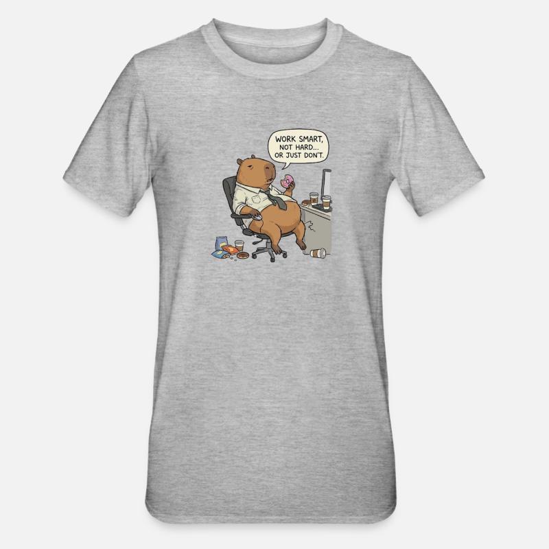 Capybara beaver at work: Lazy instead of work - Unisex Polycotton T-Shirt - heather grey