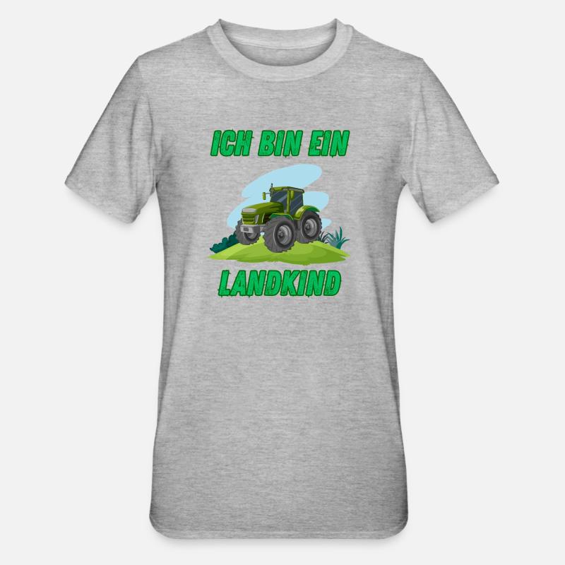 Traktor - Ich bin ein Landkind - Unisex Polycotton T-Shirt - Grau meliert