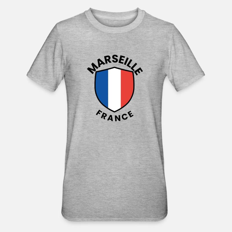 Bouclier du drapeau de Marseille - T-shirt polycoton Unisexe - gris chiné