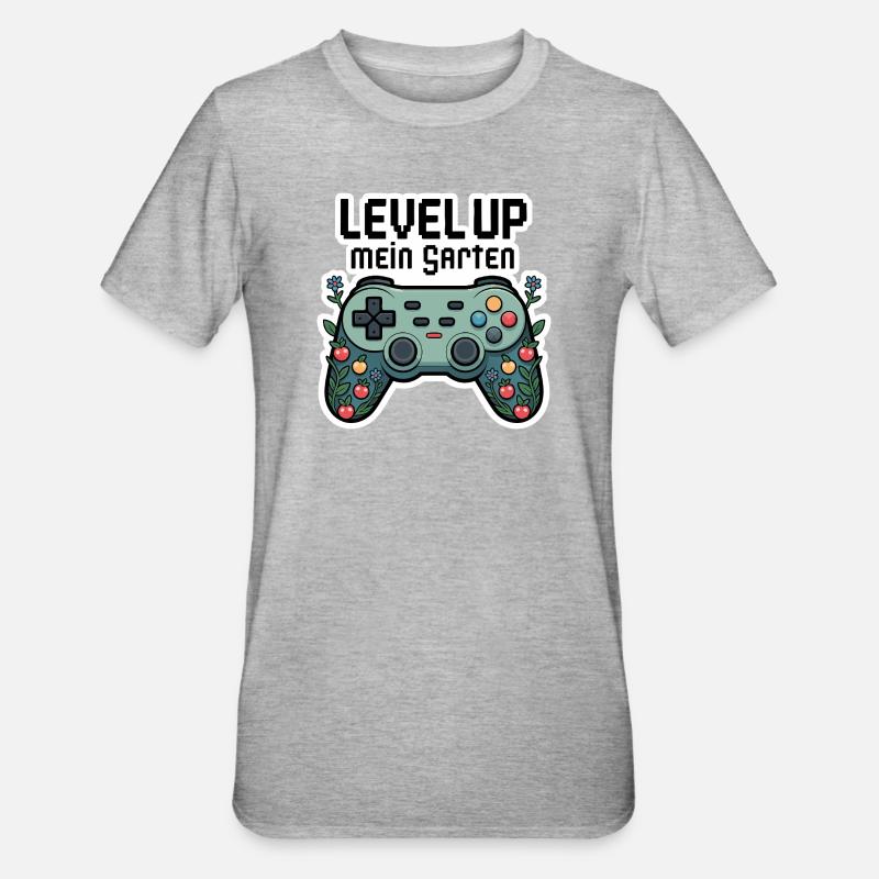 Level Up Garten-Controller Design - Unisex Polycotton T-Shirt - Grau meliert