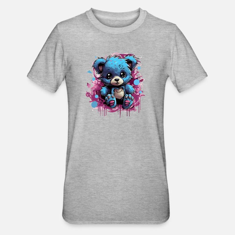 Blue Cuddly Bear Graffiti Pop - T-shirt polycoton Unisexe - gris chiné