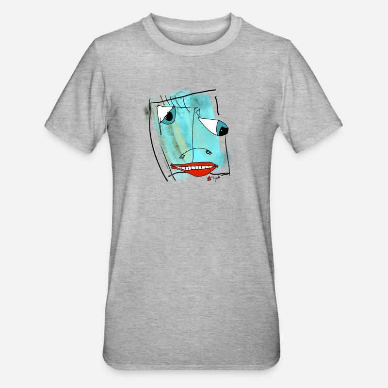 Aquarelle de design de visage abstrait - T-shirt polycoton Unisexe - gris chiné