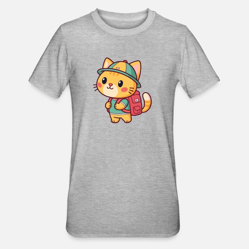 Explorer cat with backpack - Unisex Polycotton T-Shirt - heather grey