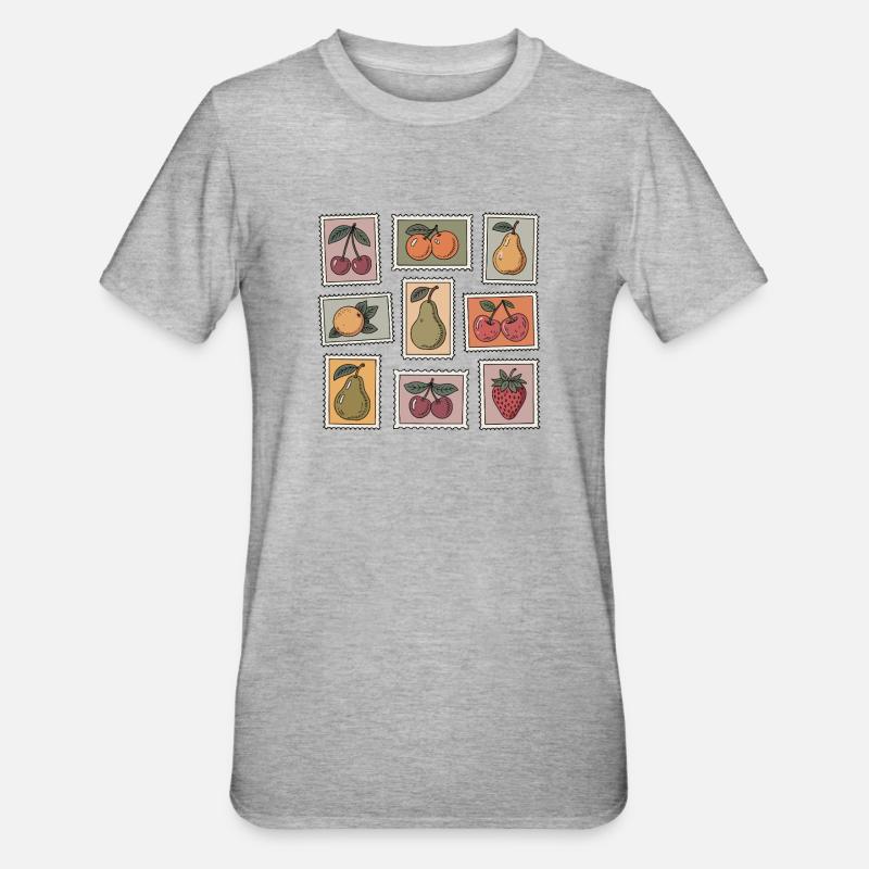 Pastel Fruit Stamp Pattern - Unisex Polycotton T-Shirt - heather grey