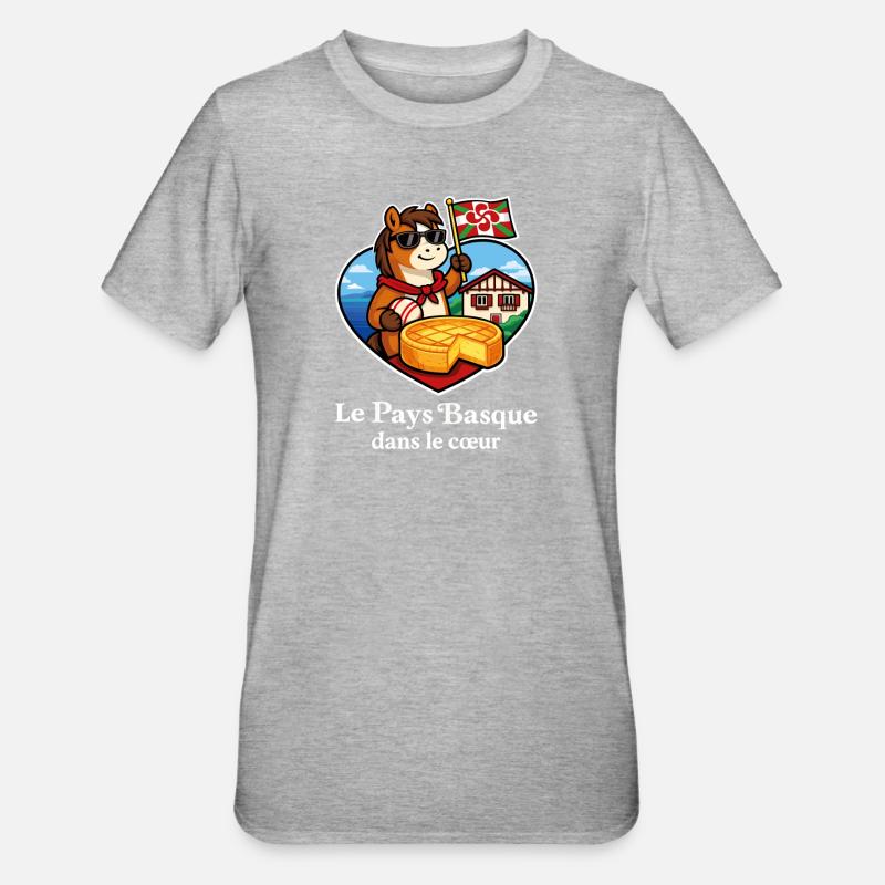Pays Basque dans le Cœur Pottok Gâteau Basque - T-shirt polycoton Unisexe - gris chiné