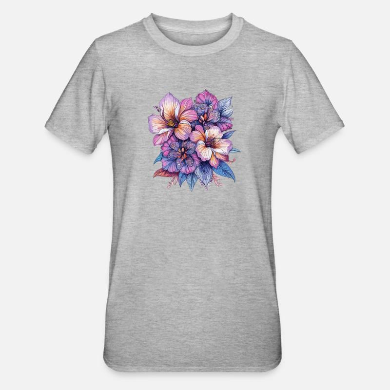 Explosion de couleurs Fleurs - T-shirt polycoton Unisexe - gris chiné