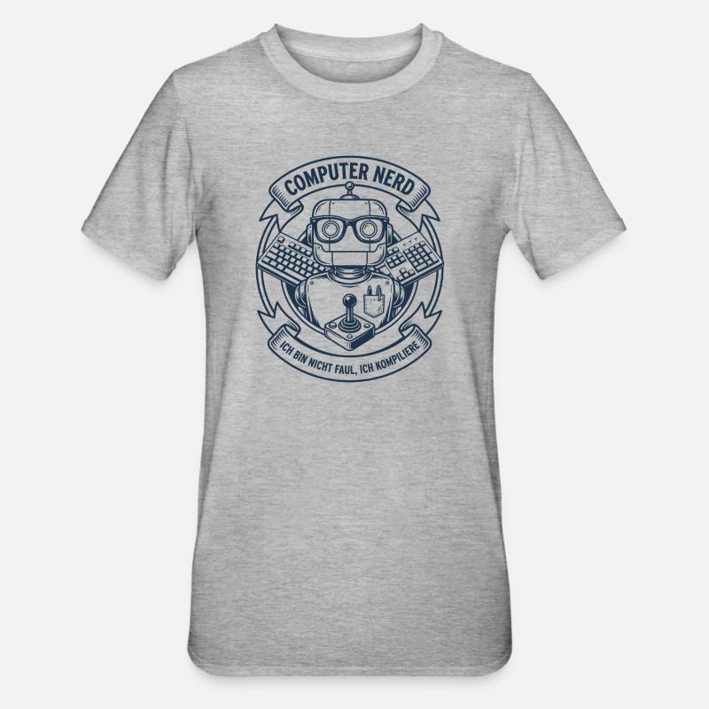 Computer Nerd Robot Logo - Unisex Polycotton T-Shirt - heather grey