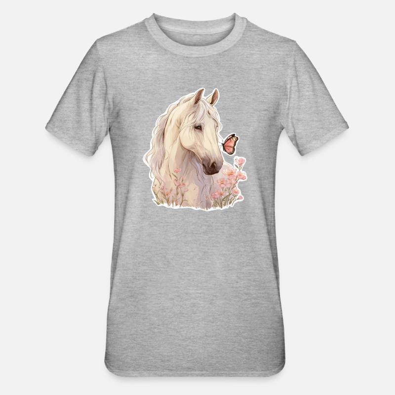 Cheval avec papillon - T-shirt polycoton Unisexe - gris chiné