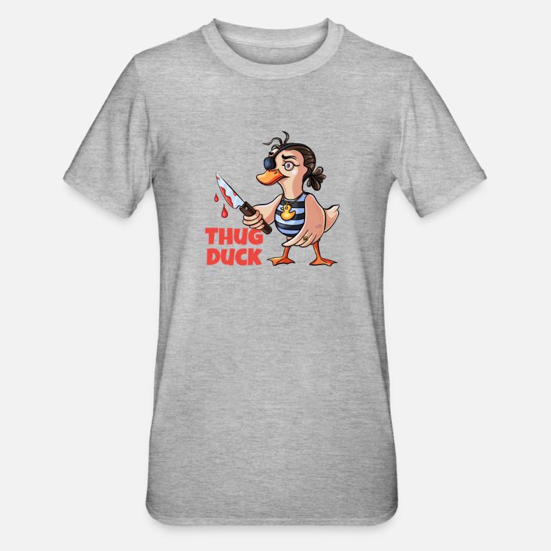 Thug Duck hält ein Messer-Meme - Unisex Polycotton T-Shirt - Grau meliert