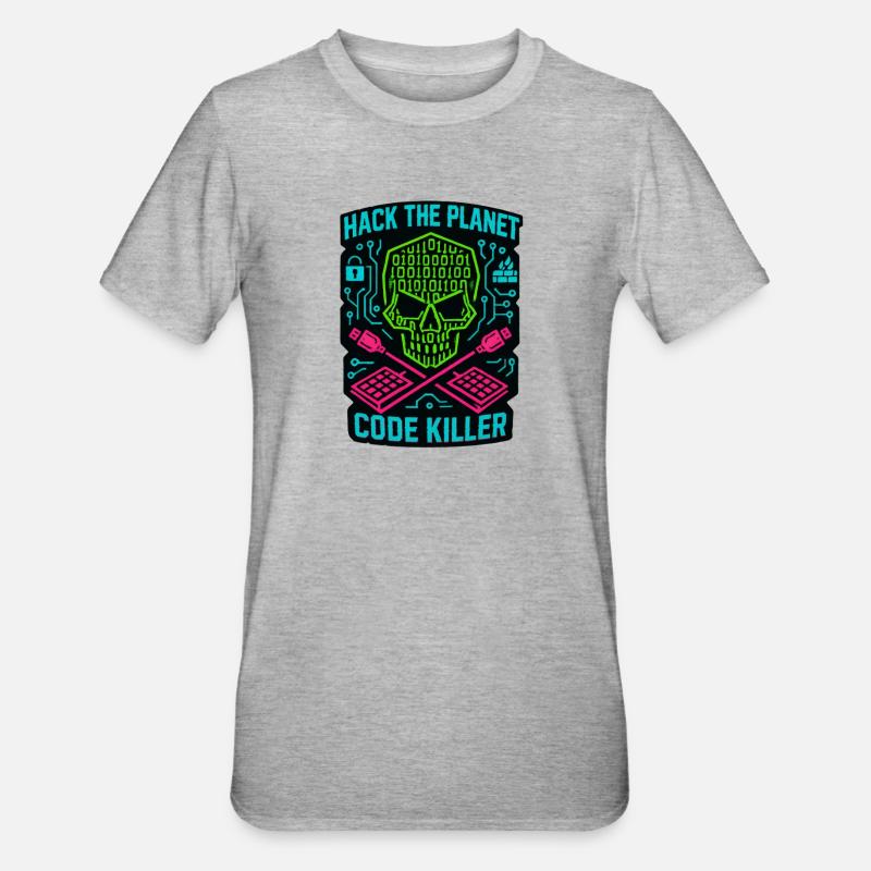 Hack the Planet Code Killer – Cybersicherheit - Unisex Polycotton T-Shirt - Grau meliert