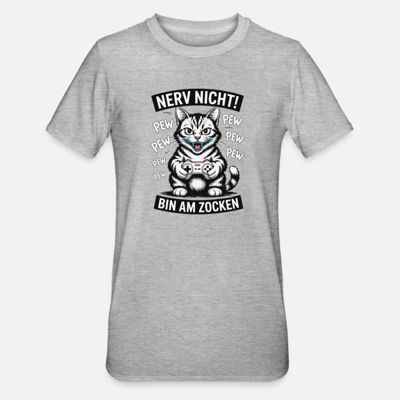 Courage Not I Gaming Cat Design - T-shirt polycoton Unisexe - gris chiné