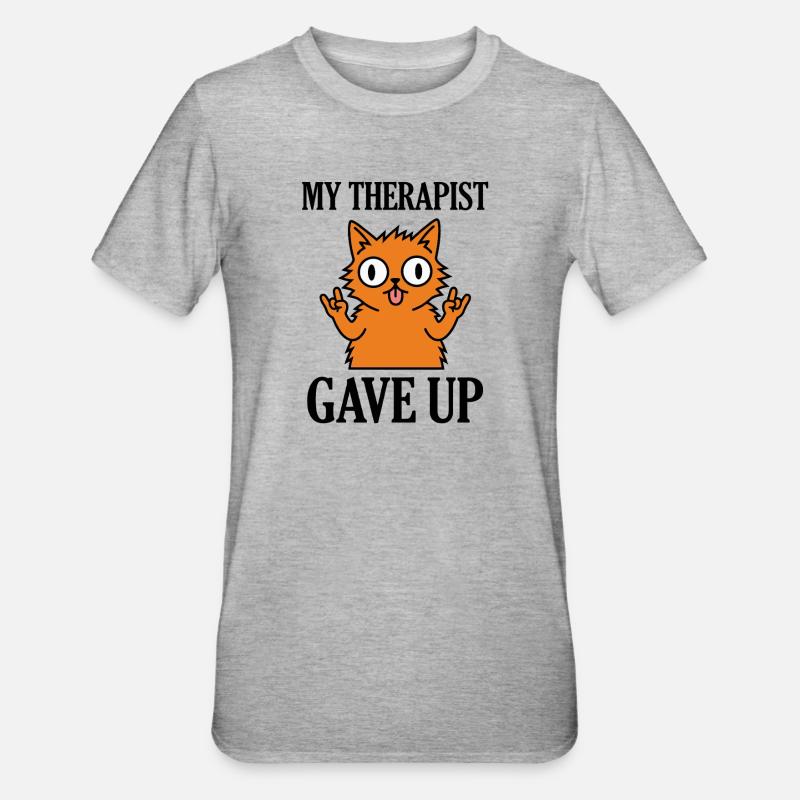 Mon thérapeute a abandonné le mème drôle de chat - T-shirt polycoton Unisexe - gris chiné