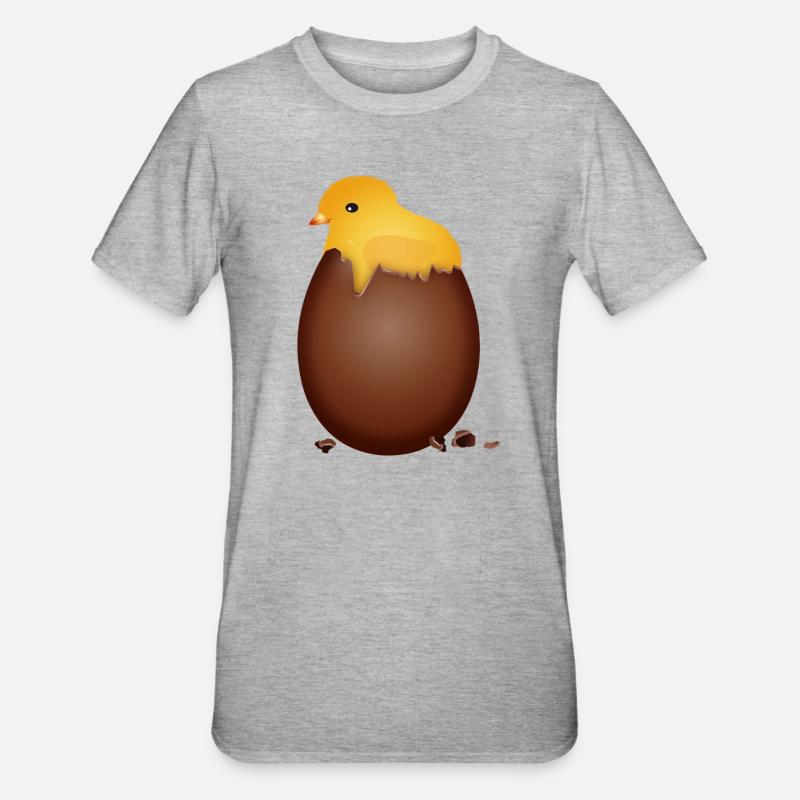Chocolate Easter Egg with Cute Chick - Unisex Polycotton T-Shirt - heather grey